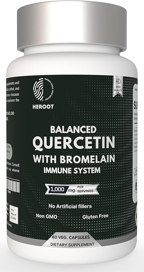 500mg Quercetin with Bromelain Capsules: Respiratory Support Non-GMO | Gluten Free | Supports Overall Health &amp Well Being (60 Capsules)