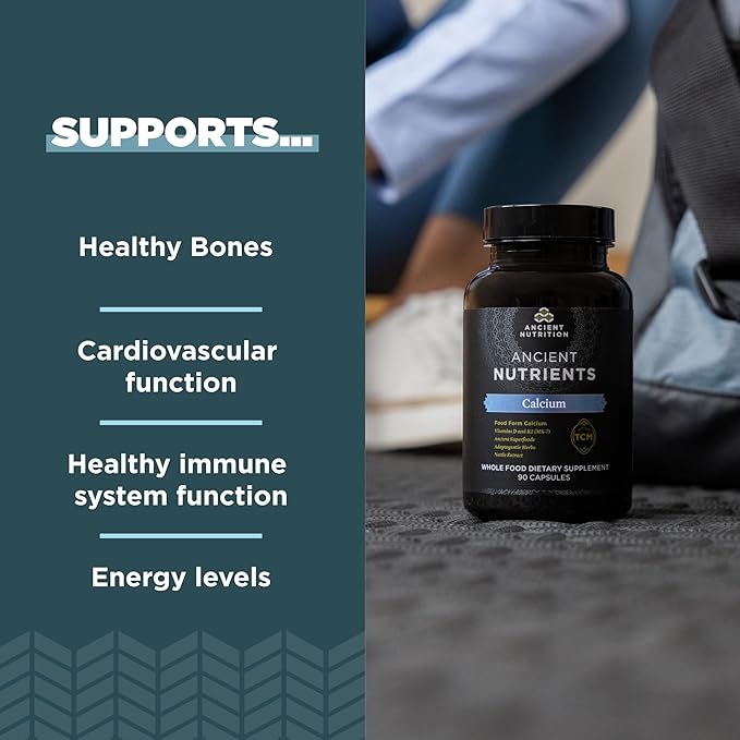 Calcium Supplement with Vitamin D and Vitamin K2 by Ancient Nutritiion Supports Bone Health and Immune Support Muscle Recovery Paleo and Keto Friendly 90 Ct