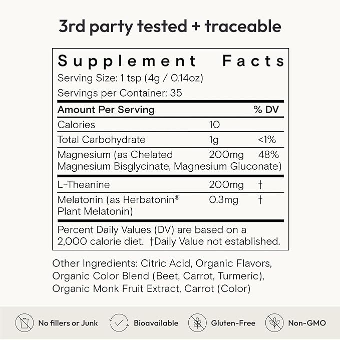 Moon Juice Sleepy Magnesi-Om - Sleep Supplement Powder with Magnesium Glycinate L-Theanine &amp Plant-Based Melatonin Sugar-Free Bedtime Drink Mix for Deep Sleep w/o Grogginess Cherry 35 Servings