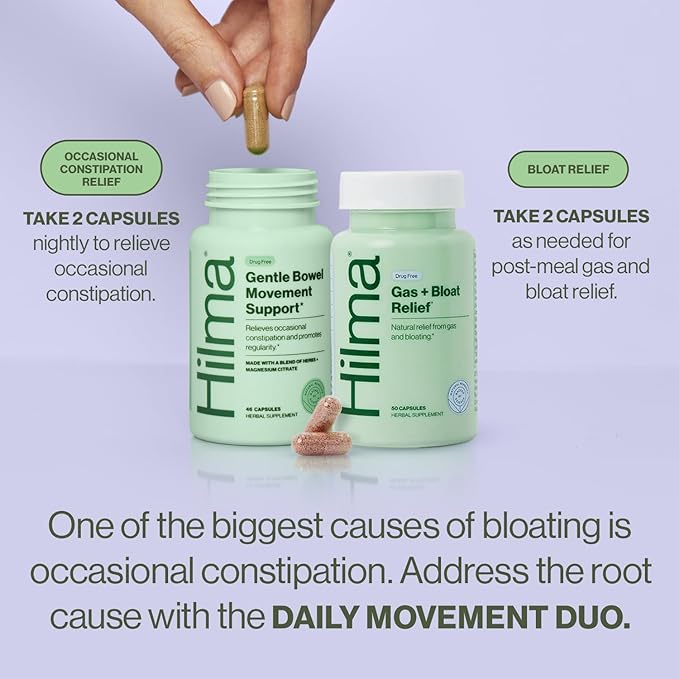 Hilma Daily Movement Duo for Constipation &amp Bloating Relief for Women Gas Plus Bloat Relief (50 Vegan Capsules) w/Lemon &amp Peppermint Gentle Bowel Movement (46 Vegan Capsules) w/Magnesium &am