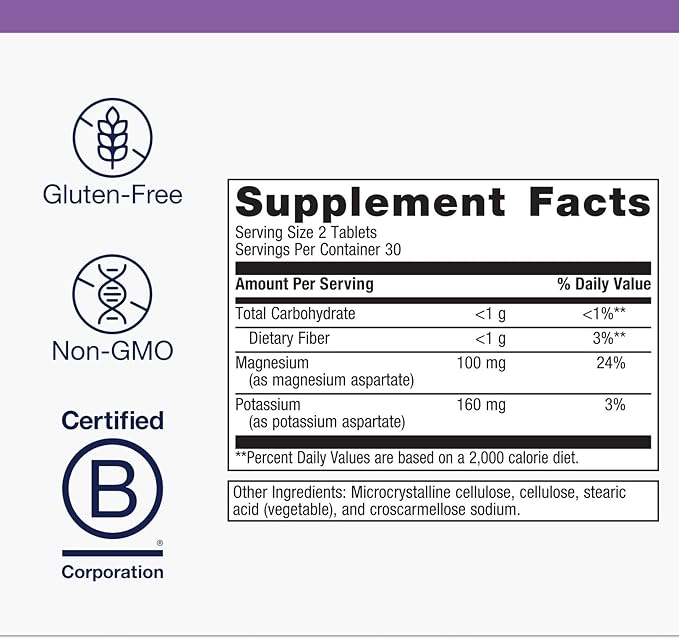 Metagenics Mg/K Aspartate - Potassium &amp Magnesium Aspartate Electrolyte Supplement* - Supports Heart Muscle &amp Nerve Health* - Highly Absorbable Non-GMO Gluten-Free Vegetarian - 60 Tablets