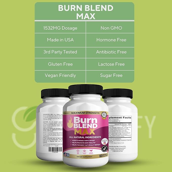 Burn Blend Max Natural Supplement 60 Capsules All Natural Ingredients Vegan Friendly Gluten Free 30-Day Supply (5)
