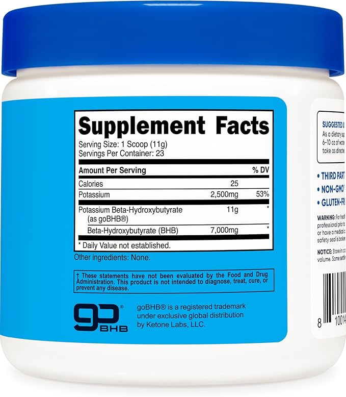 Nutricost Potassium BHB Salts Exogenous Ketone Supplement 6.4g Beta-Hydroxybutyrate Per Serving 250 Grams