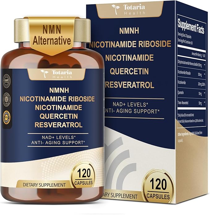Totaria NMNH 500mg (Dihydronicotinamide Mononucleotide) Premium NMN Alternative Supplement w/Niacinamide (Vitamin B3) Quercetin Trans-Resveratrol for NAD+ Skin Cell Anti-Aging &amp Energy 120