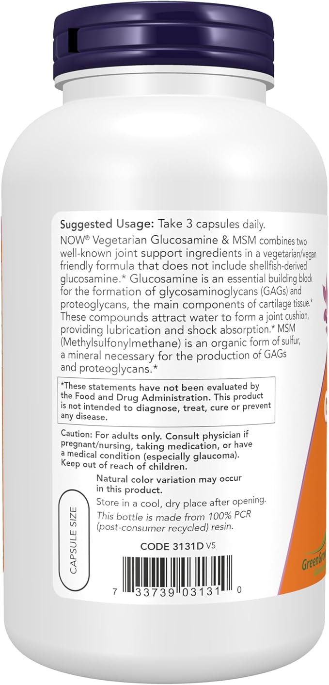 NowFoods Vegetarian Glucosamine &amp MSM Joint Health 240 Veg Capsules
