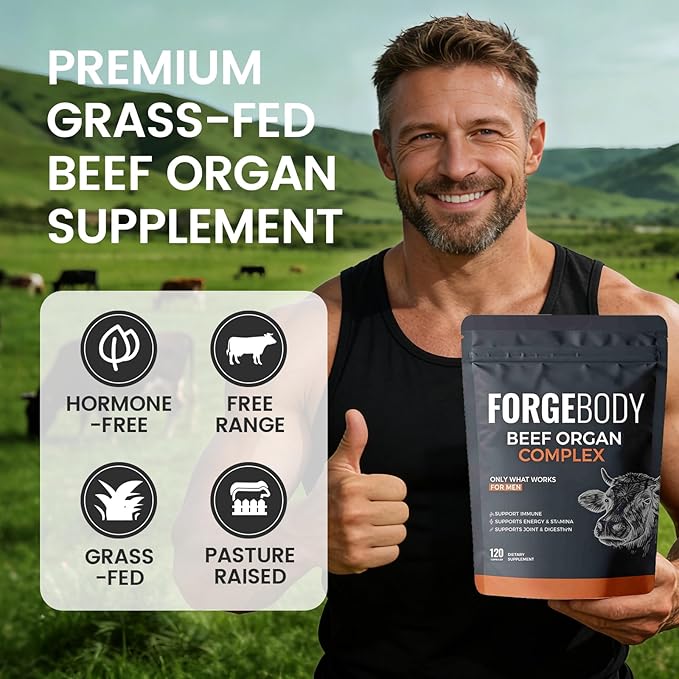 Forgebody Beef Organ Complex Supplement 120 Capsules Grass Fed Beef Liver Capsules Immune Support Gluten Free Non-GMO (1)