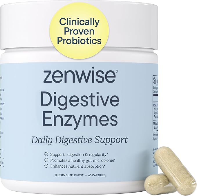 Zenwise Health Digestive Enzymes with Bromelain &amp Papaya - Multi Enzymes Digestion Supplement with Probiotics &amp Prebiotics for Gut Health Gas &amp Bloating Relief - Men &amp Women - 60 Vege