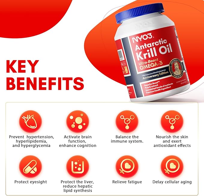 NYO3 Krill Oil Omega 3 Supplement 1000mg 270 Softgels EPA &amp DHA Pure Antarctic Krill Oil with Astaxanthin and 56% Phospholipids Laboratory Tested