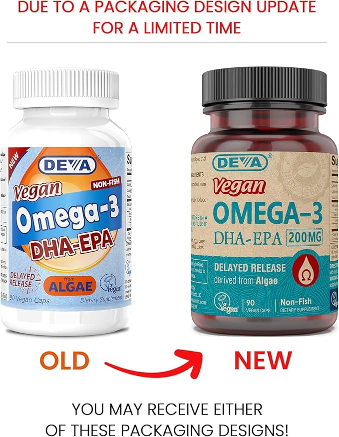 DEVA Vegan Omega-3 DHA-EPA from Micro Algae Delayed Release 90 Vegan Capsules (Pack of 2)