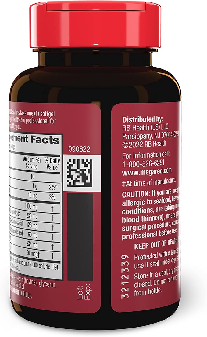 MegaRed Ultra Strength 1000mg Omega-3 Krill Oil Supplement with EPA/DHA Astaxanthin &amp Phospholipids No Fish Oil Aftertaste Supports Heart Brain Joint and Eye Health 60 Count Softgels.
