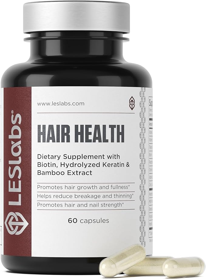 LES Labs Hair Health – Hair Growth &amp Nails Supplement Improved Thickness Strength &amp Fullness – Keratin Biotin Pumpkin Seed &amp MSM – 60 Capsules