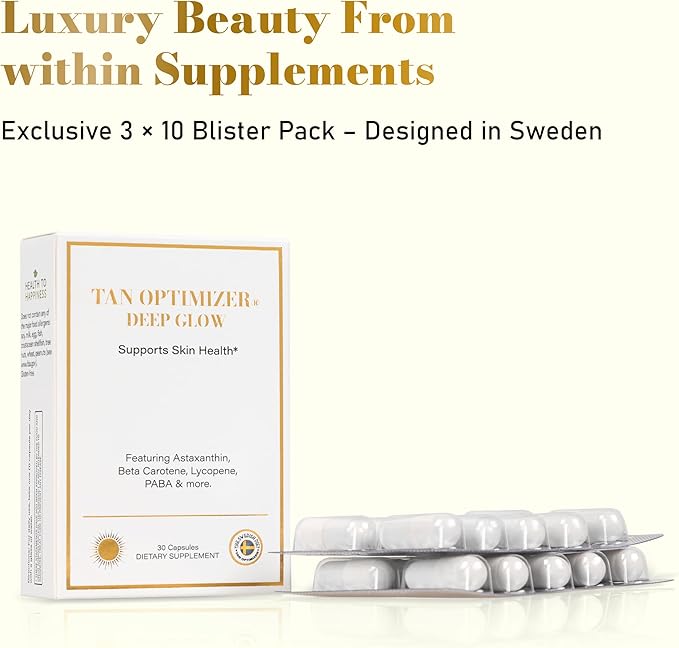 Tan Optimizer Deep Glow – Beauty-from-Within Skin Supplement with Astaxanthin Beta-Carotene &amp Antioxidants – 30 Capsules