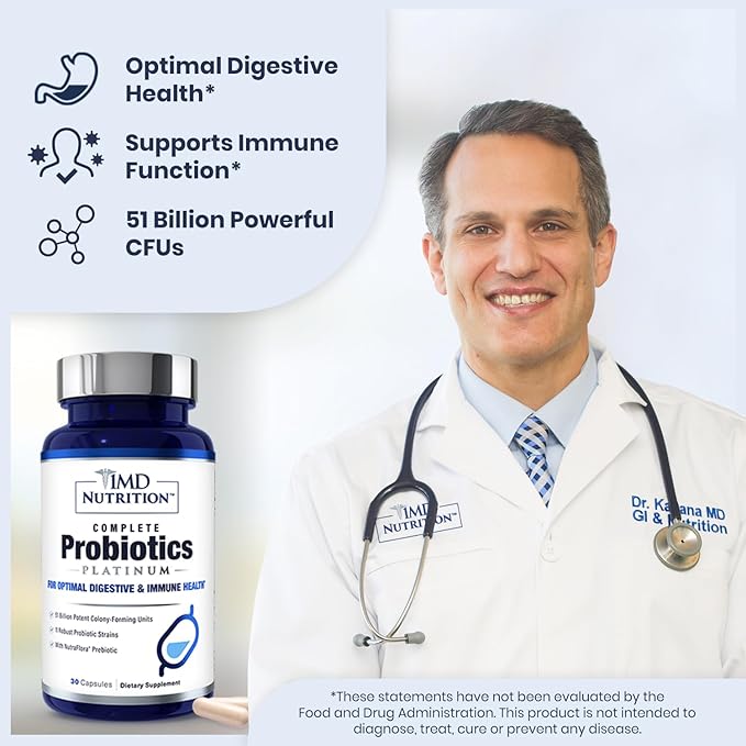 1MD Complete Probiotics Platinum | Supports Digestive Health | with Nourishing Prebiotics 51 Billion Live CFU 11 Strains Dairy-Free | 30 Vegetable Capsules (3-Pack)