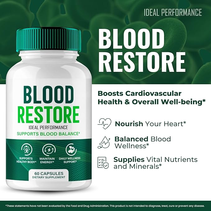 Blood Restore Capsules Official Blood Restore Support Supplement Pills - Maximum Strength All Natural Healthy Circulation &amp Stable Levels Premium BloodRestore Health Support Reviews (2 Pack)