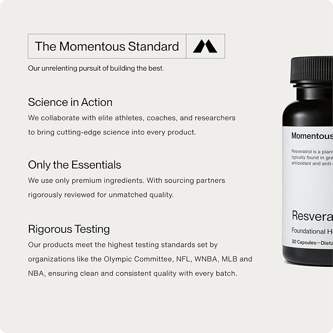 Momentous Resveratrol Supplement 450 mg - Trans-Resveratrol for Healthy Aging Brain &amp Heart Support - NSF Certified for Sport - GMO- &amp Gluten-Free - 30 Servings