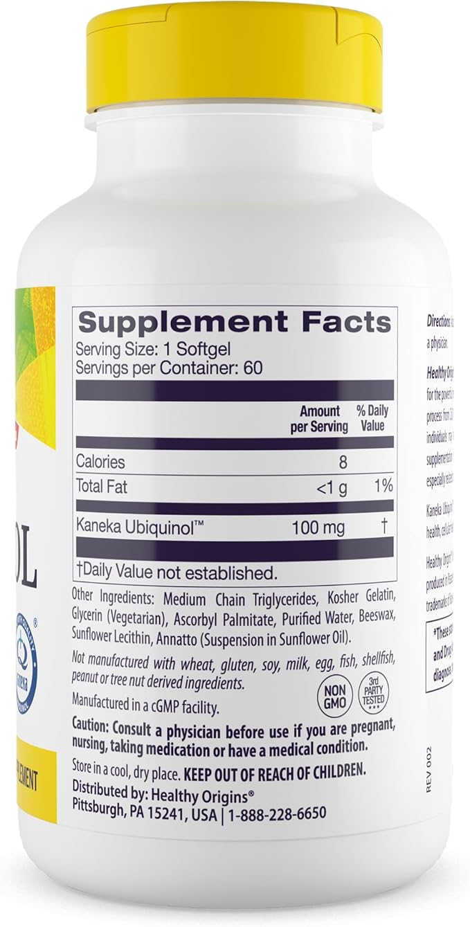 Healthy Origins Ubiquinol 100 mg (Kaneka QH Non-GMO Gluten Free Heart Support Energy Support) 60 Softgels