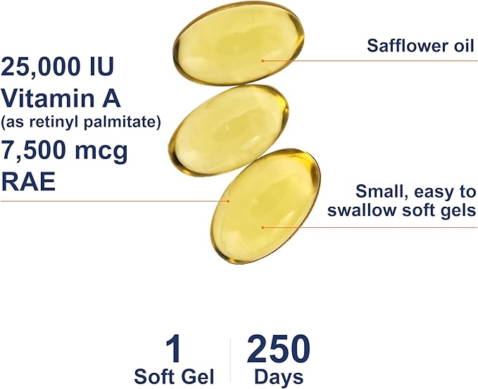 Carlson - Vitamin A 25000 IU (7500 mcg RAE) Immune Support Vision Health Antioxidant Vitamin A Supplements 250 Softgels