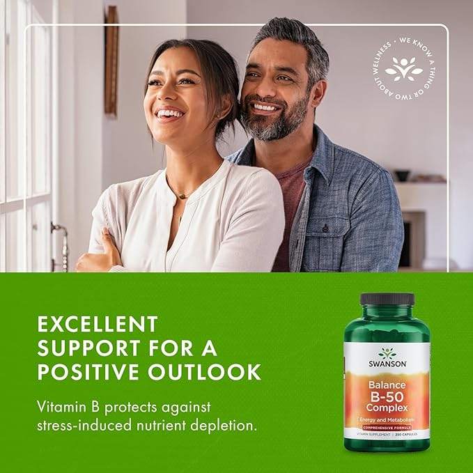 Swanson Balance B-50 High-Potency B Vitamin Complex for Busy Adults Seeking Immune Heart and Nervous System Support (250 Capsules 2 Pack)
