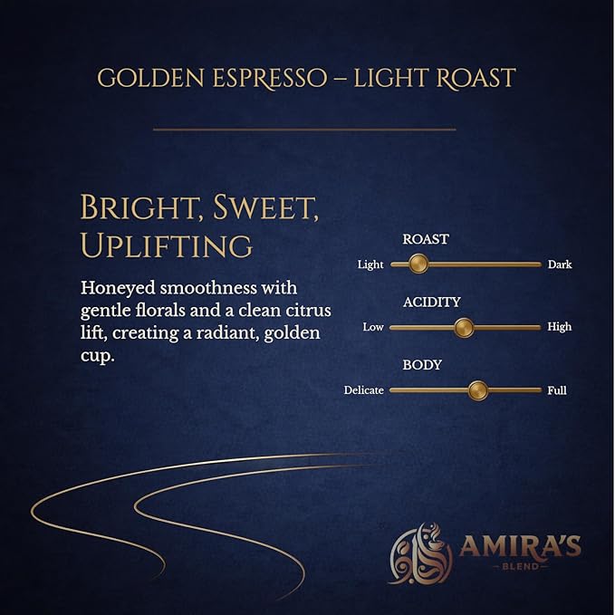 Amira’s Golden Espresso – Light Roast Sweet Espresso Blend Specialty Grade Freshly Roasted Always – Espresso Reimagined (Coarse Ground 12oz)