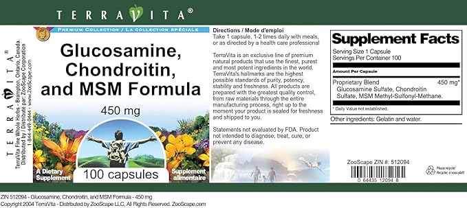 Glucosamine Chondroitin and MSM Formula - 450 mg (100 Capsules ZIN: 512094)
