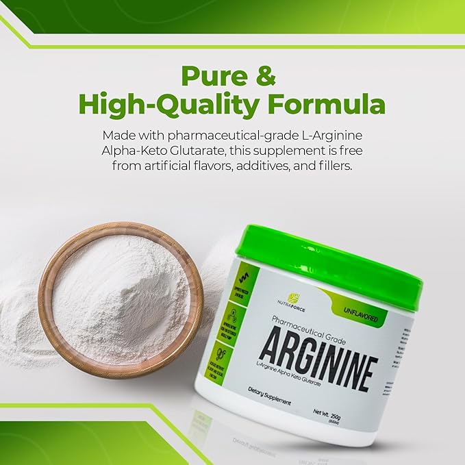 NutraForce Pharmaceutical Grade ARGININE L-Arginine Alpha-Keto Glutarate Powder - Promotes Protein Synthesis Dietary Supplement Unflavored 250g