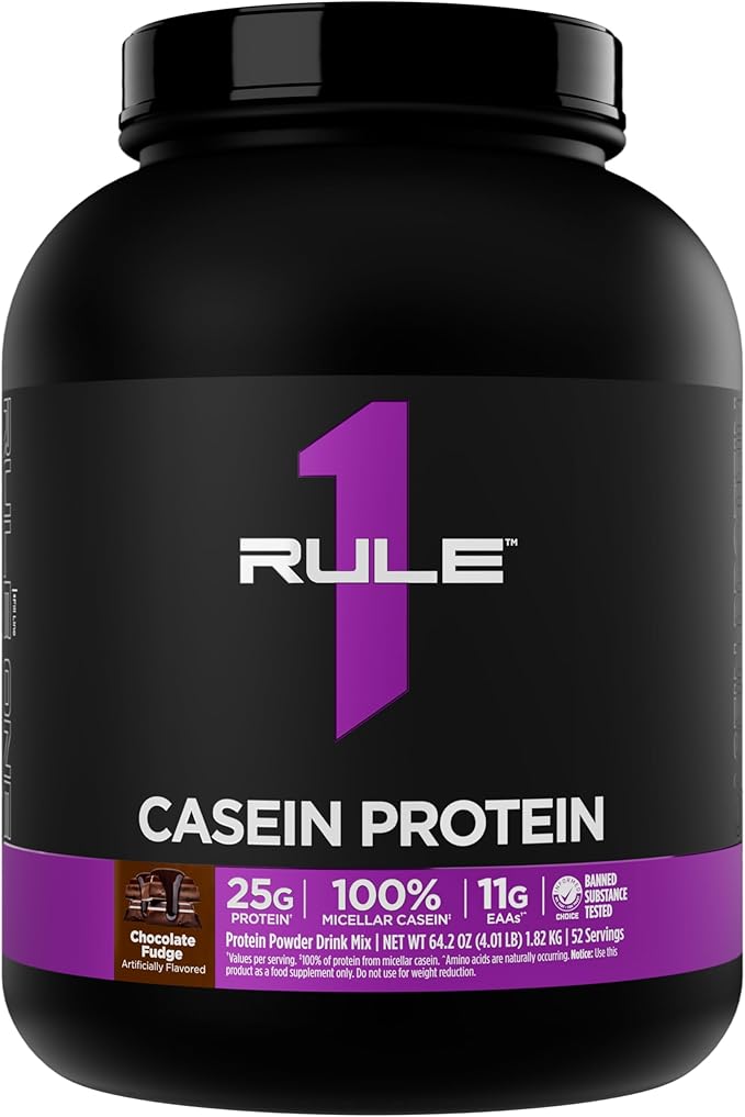 Rule 1 Proteins Casein Protein - 25g Protein and 11g EAAs Per Serving from Slow-Release Micellar Casein for Overnight Recovery and Sustained Delivery Between Meals (4 Pounds Chocolate Fudge)