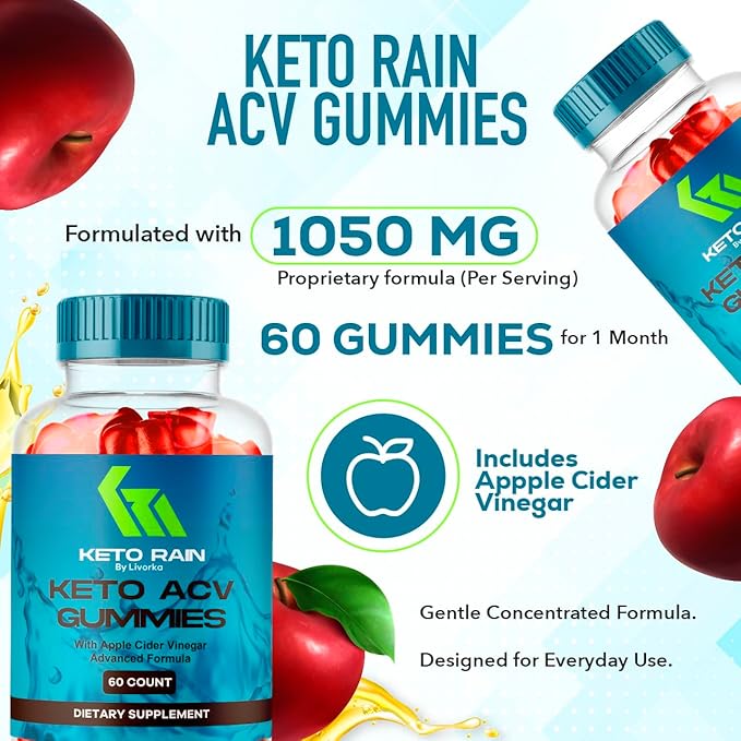 (2 Pack) Keto Rain Gummies - Keto Rain Advanced ACV Gummys Keto Rain ACV Gummy 1050MG - All Natural Keto Rain Apple Cider Vinegar KetoRain ACV Gummys 120 Gummies for 2 Months