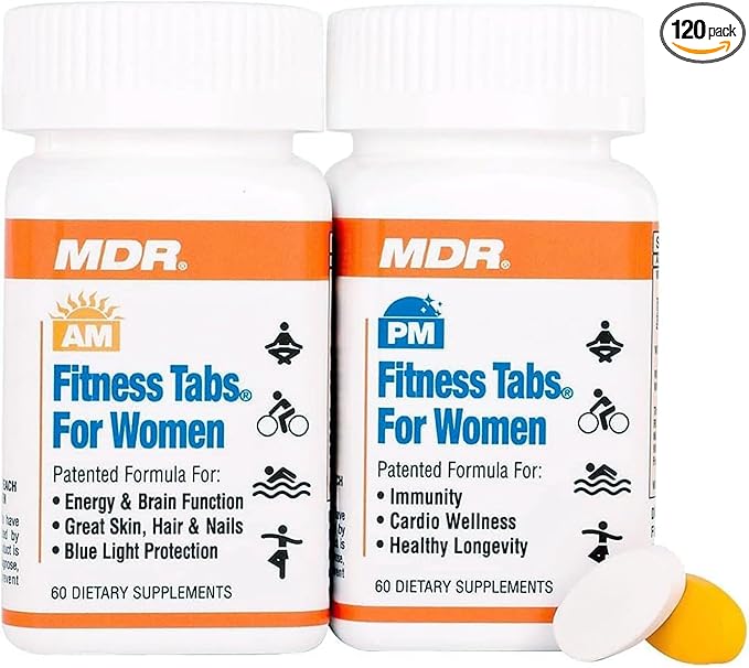 MDR Fitness Tabs Patented AM/PM Multivitamin for Women – Doctor Formulated Daily Supplement Supporting Energy ATP &amp NAD Production Fitness Immunity &amp Healthy Aging – Gluten Free – 2 Month S