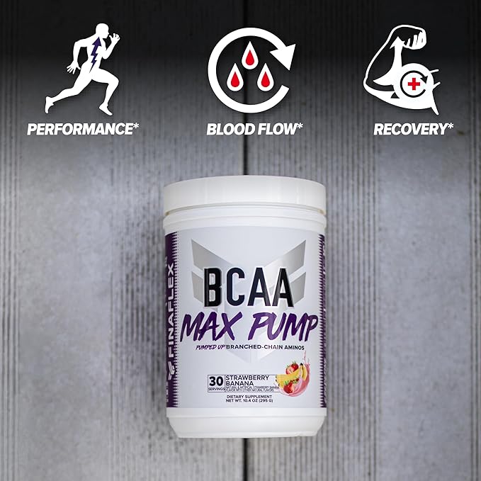 FINAFLEX BCAA MAX PUMP Strawberry Banana - 10.4 oz - Promotes Strength Performance &amp Recovery - With 2:1:1 Ratio of Leucine Isoleucine &amp Valine + Betaine Anhydrous - 30 Servings