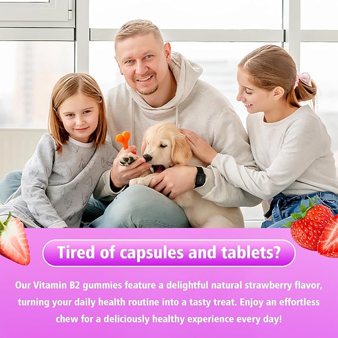 2 Pack Vitamin B2 Gummies- Riboflavin 400mg with Magnesium &amp CoQ10 &amp Vitamins for Kids &amp Adults Migraine Relief &amp Headache Relief - Strawberry Flavor 120 Gummies