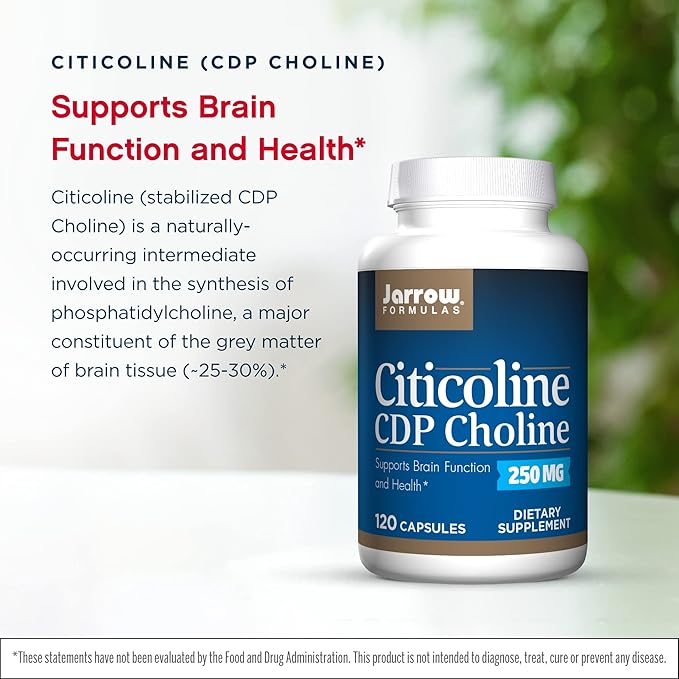 Jarrow Formulas Citicoline (CDP Choline) 250 mg - 120 Capsules Pack of 2 - Supports Brain Health &amp Attention Performance - Up to 240 Total Servings
