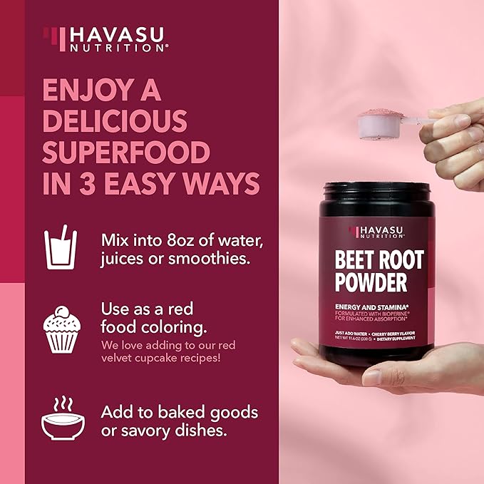 Organic Beet Root Powder with Vitamin B12 &amp Coryceps - Nitric Oxide Supplement - Beetroot Powder for Energy &amp Post Workout Recovery - Mix with Water or Smoothies Cherry Berry Flavor - 30 Serv
