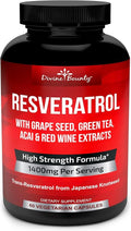 Resveratrol Supplement - 1400mg Extra Strength Formula with Grape Seed Extract and Green Tea Extract - 60 Veggie Capsules