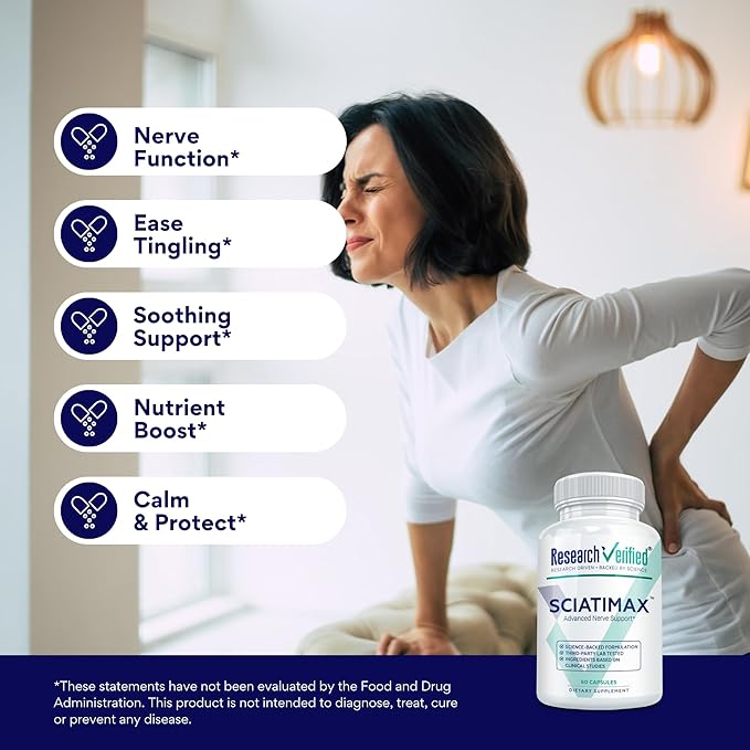Research Verified Sciatimax – Sciatica &amp Nerve Support with B Vitamins Magnesium Corydalis Boswellia &amp Alpha Lipoic Acid – 60 Vegan Capsules - Pack of 6