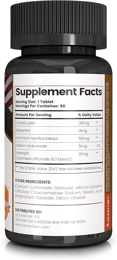 Advanced Lutein Eye Health Supplement - Enhanced with Zeaxanthin Supports Vision &amp Eye Health - Non-GMO &amp Gluten Free - Natural Eye Vitamin Tablets - 60ct