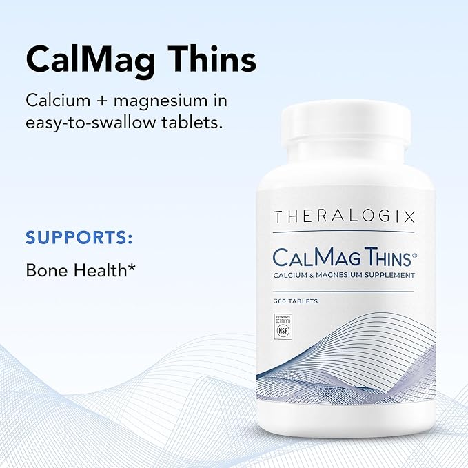 Theralogix CalMag Thins Calcium &amp Magnesium Supplement - Bone Support Supplement for Women &amp Men - Contains 200 mg of Calcium and 50 mg of Magnesium - NSF Certified - 360 Tablets