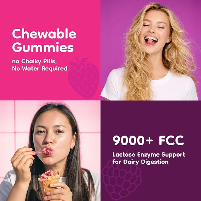 Lactase Enzyme Gummies 9000+ FCC 60 Count – Digestive Enzyme Supplement for Dairy Foods Chewable Lactase Support Vegan Kosher Made in USA | Moozyme™