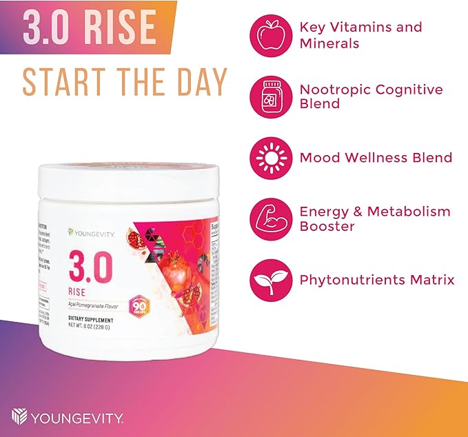 Youngevity Beyond Tangy Tangerine 3.0 Rise &amp Restore | Dual-System Supplement for Day &amp Night | Natural Energy Cognitive Immune &amp Digestive Support | Acai Pomegranate &amp Raspberry Lemo