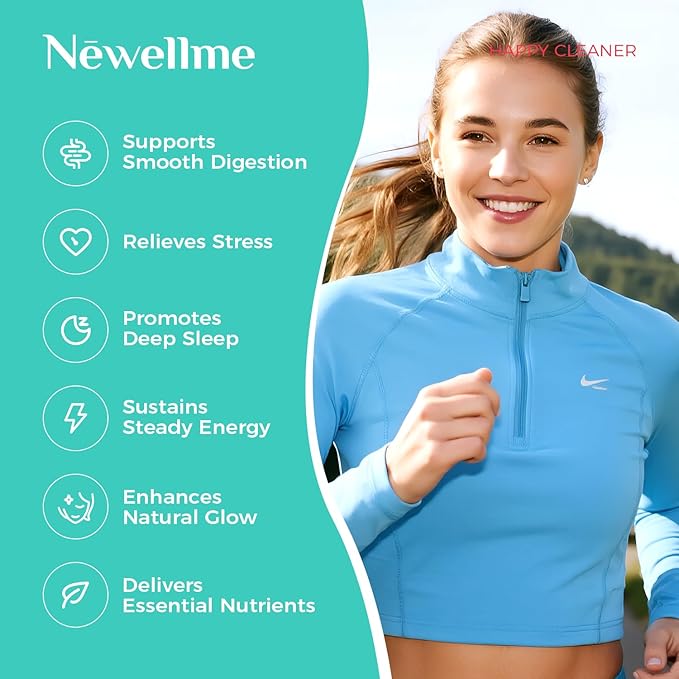 NEWELLME Happy Cleaner Digestive Supplement Powder Gut Health Drink Mix with Probiotics Digestive Enzymes &amp Fiber Supports Digestion and Bloating Berry Flavor 14 Sachets