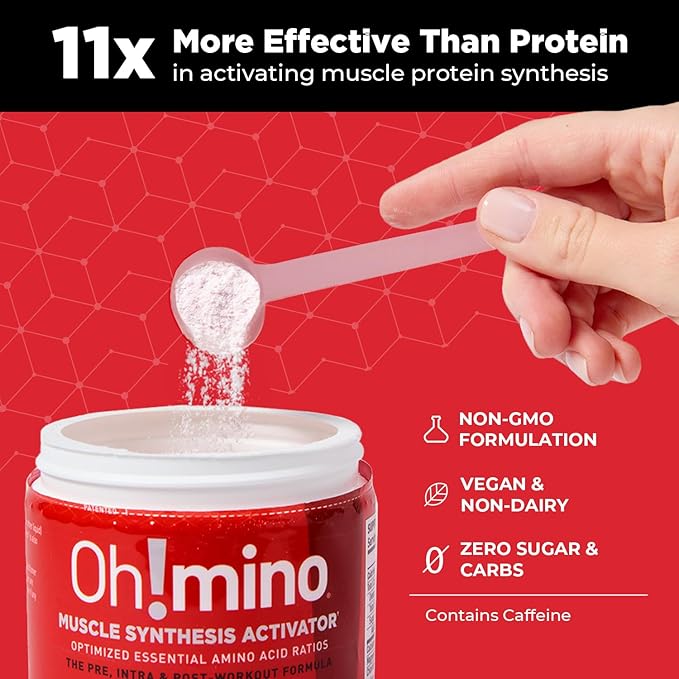 Oh!mino Essential Amino Acids Supplement Drink Powder Tropical Splash Cafeeinated Powder All 9 EAAs BCAAs and The Perfect Amino for Workouts Amino Energy and to Build Muscle and Recover Faster