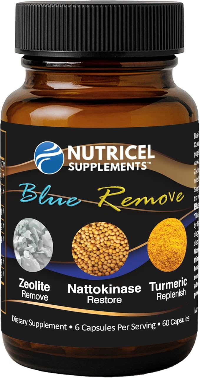 Nutricel Supplements Blue Remove - USP Grade Methylene Blue 60 Capsules with Micronized Zeolite Nattokinase (Non-GMO) Turmeric Bromelain and NAC - Trusted Made in America