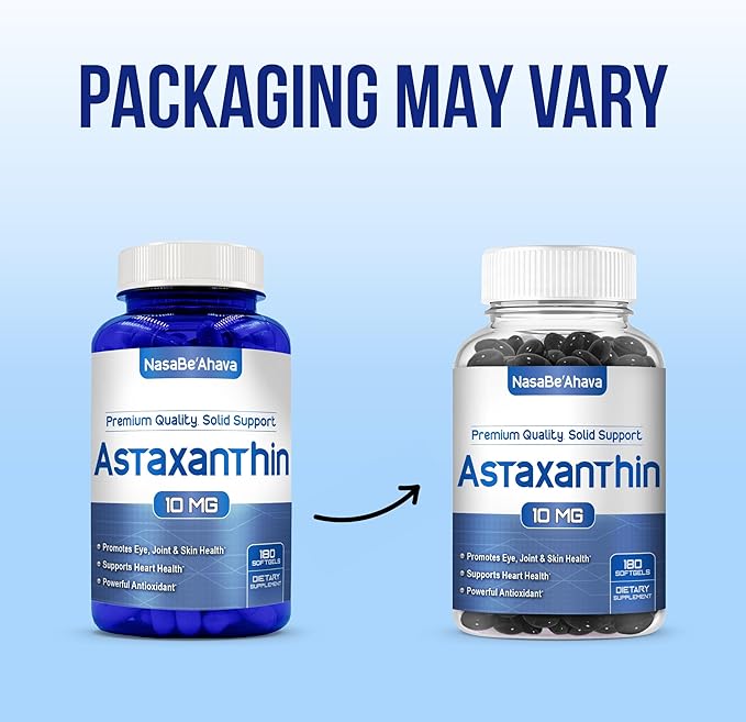 Astaxanthin Supplement for Men and Women | Antioxidant &amp Carotenoid Rich Astaxanthin 10mg From Haematococcus Pluvialis Microalgae for Eye &amp Skin Health Support (180 Day Supply) Packaging May V
