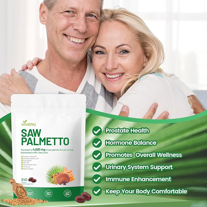 VivoNu Saw Palmetto Capsules Extract 8 in 1 Pumpkin Seed Oil - Supports Prostate Health Relieves Urination Issues Supports Hair Growth DHT Blocker 240 Softgels