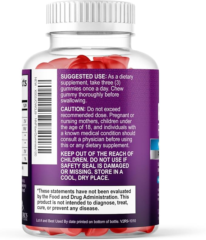 Fiber Gummies For Adults - Daily 3X Strength Soulable Fiber 4g Per Serving Gummy Supplement Prebiotic Gummy Digestive Health Support - Plant Based Fiber Regularity &amp Digestion Support - 120 Gummi