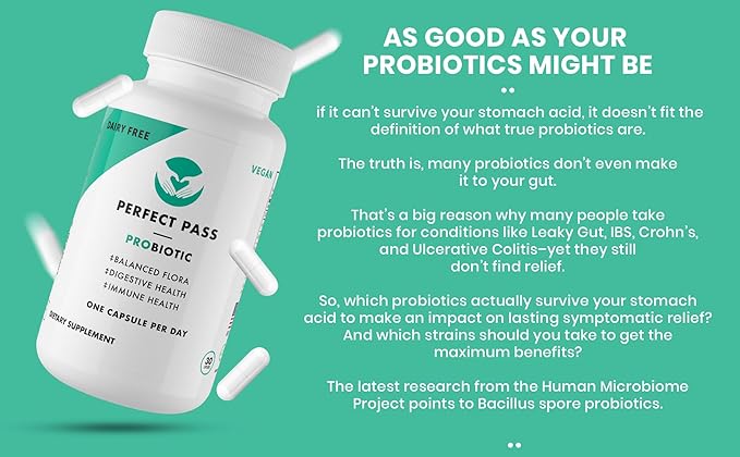 PERFECT PASS Prebiotics and Probiotics for Digestive Health Capsule and Powder Supplement Bundle for Adults Natural Bacillus Strains with PHGG for Gut and Digestive Wellness