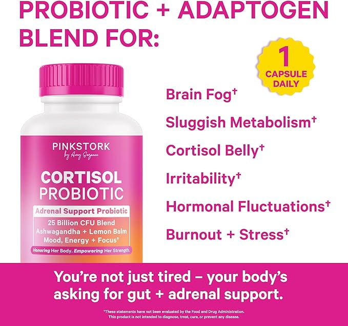 Pink Stork Cortisol Probiotic and Digestive Enzymes Bundle – Supports Digestive and Hormonal Wellness – Ashwagandha and Enzyme Supplement for Women