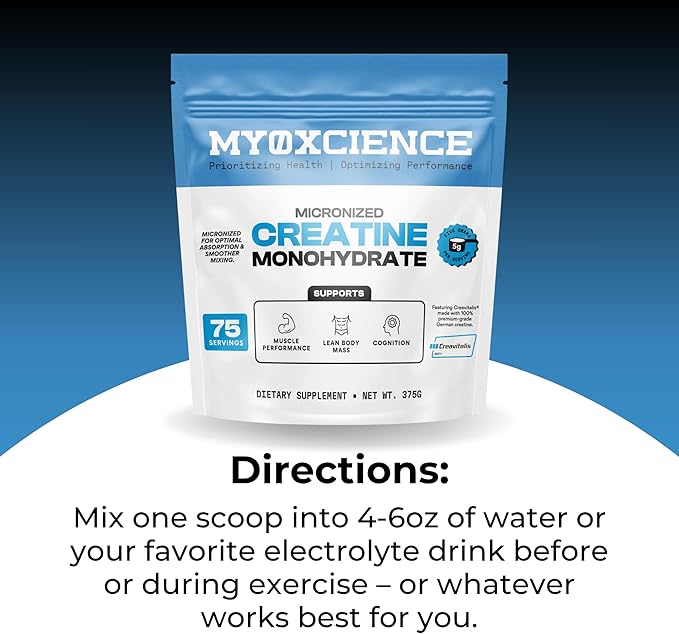 MYOXCIENCE Micronized Creavitalis Creatine | The World’s Purest Micronized Form of Creatine Monohydrate | Supports Muscle Performance Lean Body Mass &amp Cognition | 75 Servings