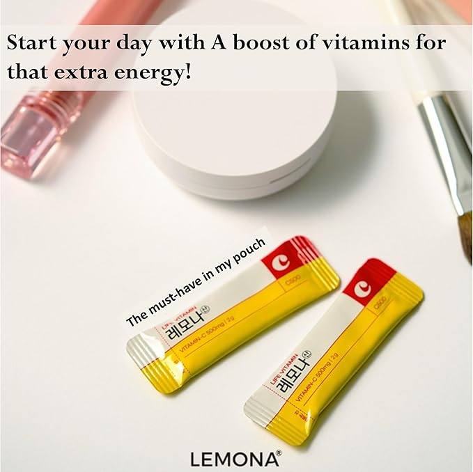 LEMONA Official Vitamin C Powder 500mg Korean Supplements Immune Support B6 B2 On-The-Go Packets Vitamin Healthy Living Easy to Take Daily Energy Boost Korean Food Snacks Lemon (70Sticks)