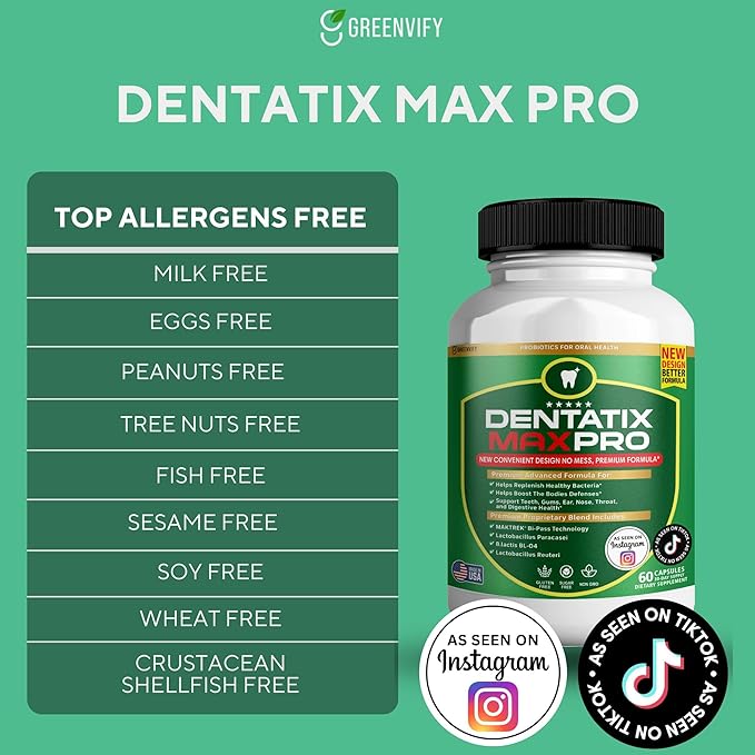 Dentatix Max Pro for Gums and Teeth Health &amp Fresh Breath - 40 Billion CFU Advanced Oral Probiotics for Mouth Bad Breath Capsule Supplement (5)