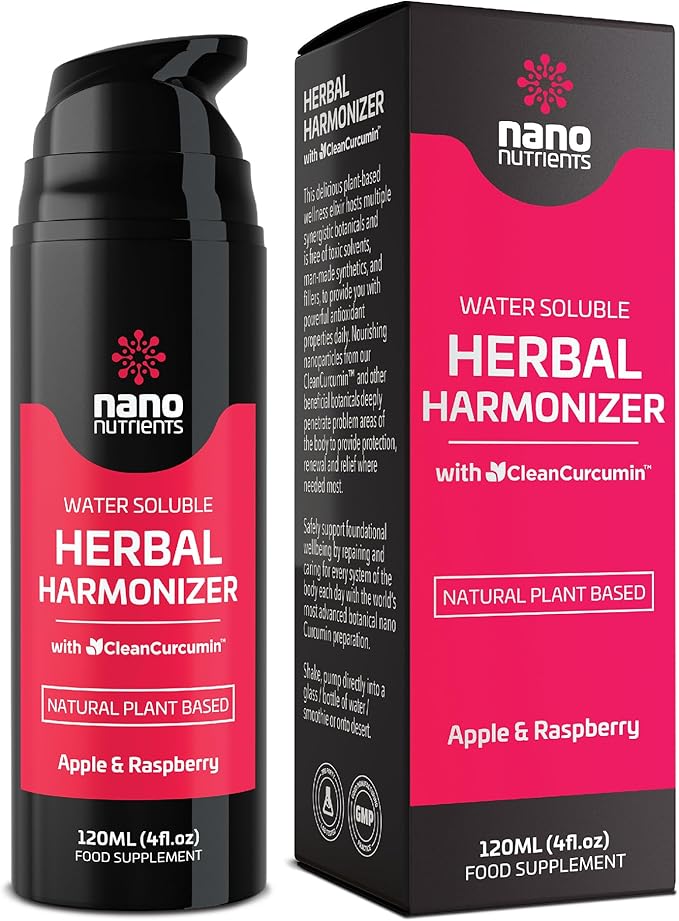 Herbal Harmonizer with CleanCurcumin(TM) - Multi Botanical Antioxidants Supplement - Water Soluble - Nano Curcumin - Holistic Wellness Defender - Healthy Drink Mix (4 fl.oz Apple and Raspberry)